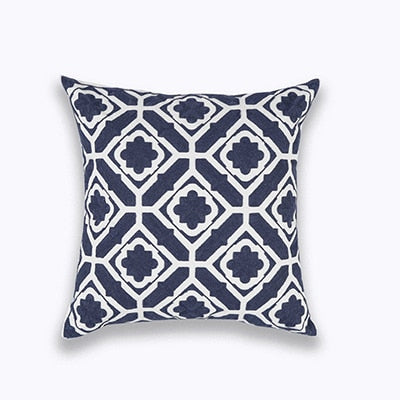 Navy Geometric Embroidered Cushion Cover