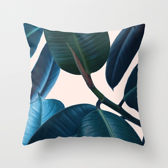Teal Leaf Print  Outdoor Cushion