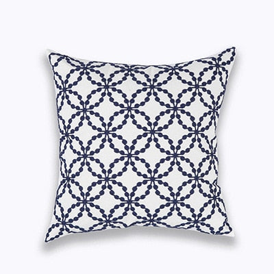 Navy Circular Embroidered Cushion Cover
