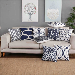 Navy Geometric Embroidered Cushion Cover