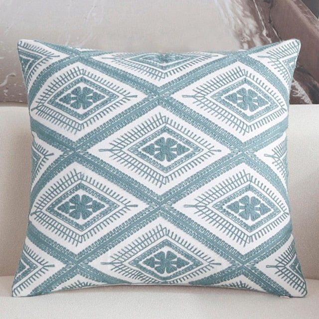 Sage Diamond Embroidered Cushion Cover